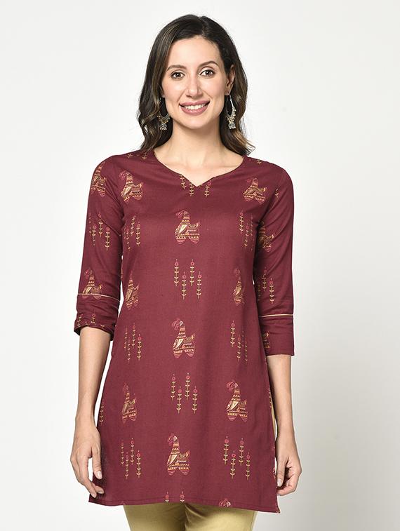 maroon printed straight kurti - 17823371 - Zoom Image - 1