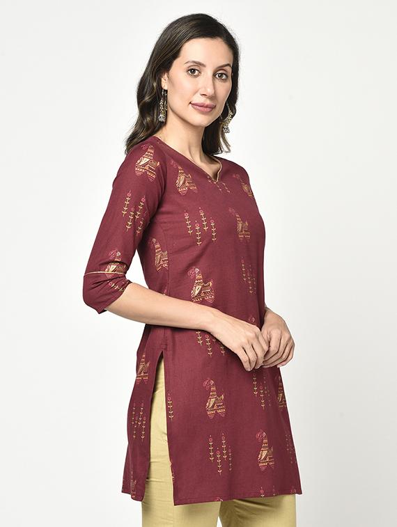 maroon printed straight kurti - 17823371 - Zoom Image - 2