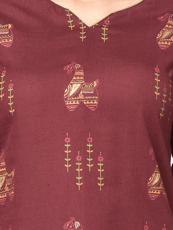 maroon printed straight kurti - 17823371 - Zoom Image - 5