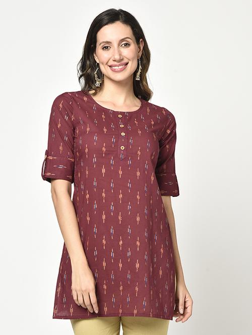maroon printed straight kurti - 17823372 - Standard Image - 1
