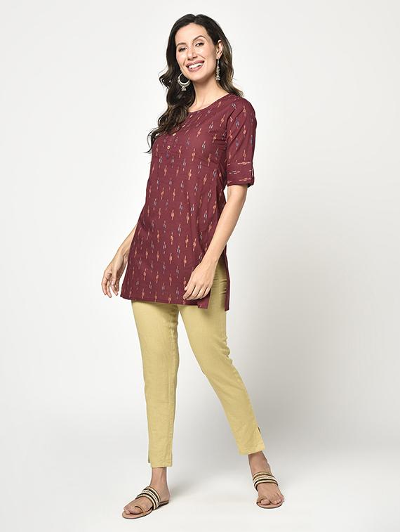 maroon printed straight kurti - 17823372 - Zoom Image - 4