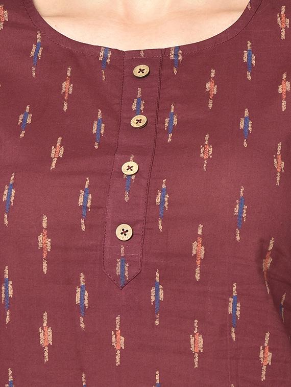 maroon printed straight kurti - 17823372 - Zoom Image - 5