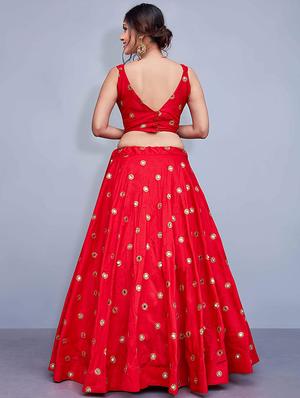 red satin flared lehenga - 17823553 - Standard Image - 3