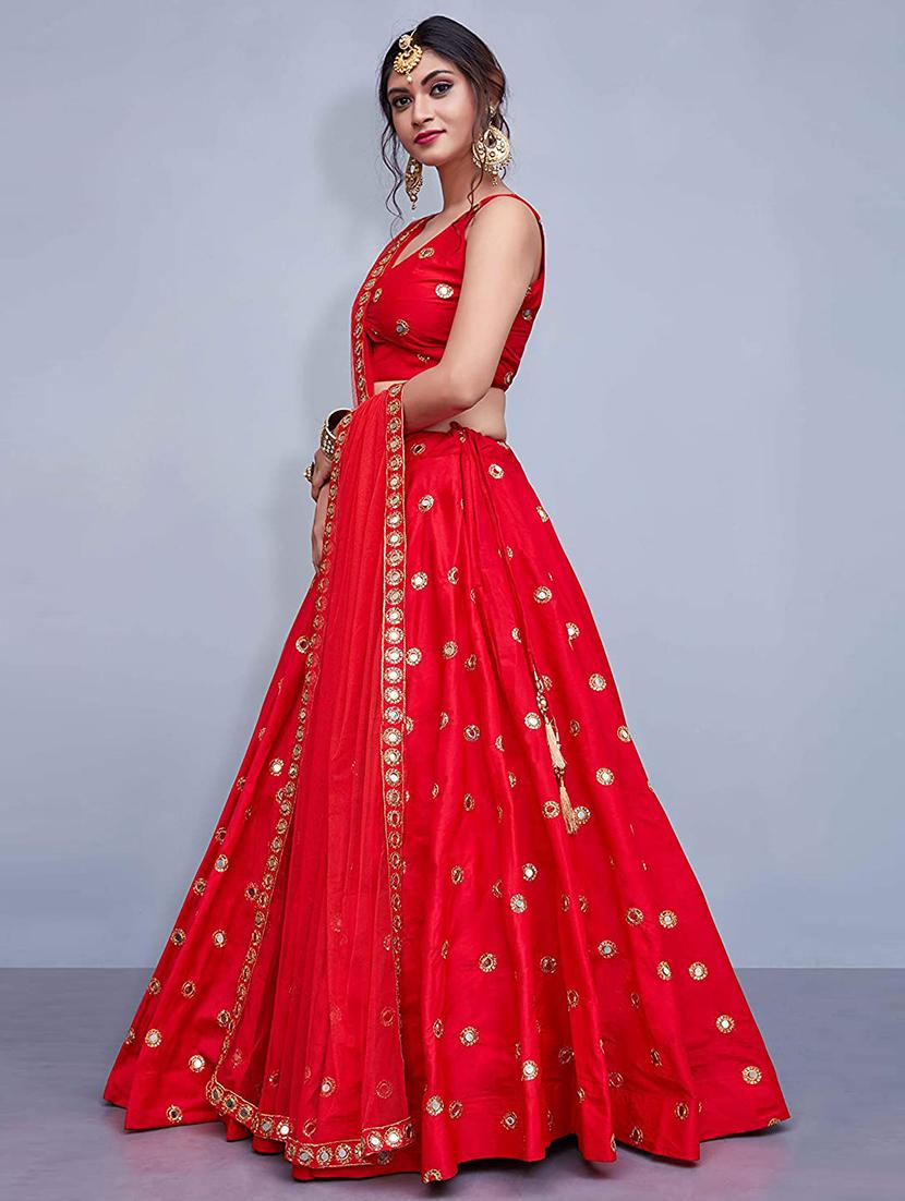 red satin flared lehenga - 17823553 - Zoom Image - 2