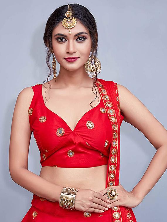 red satin flared lehenga - 17823553 - Zoom Image - 5
