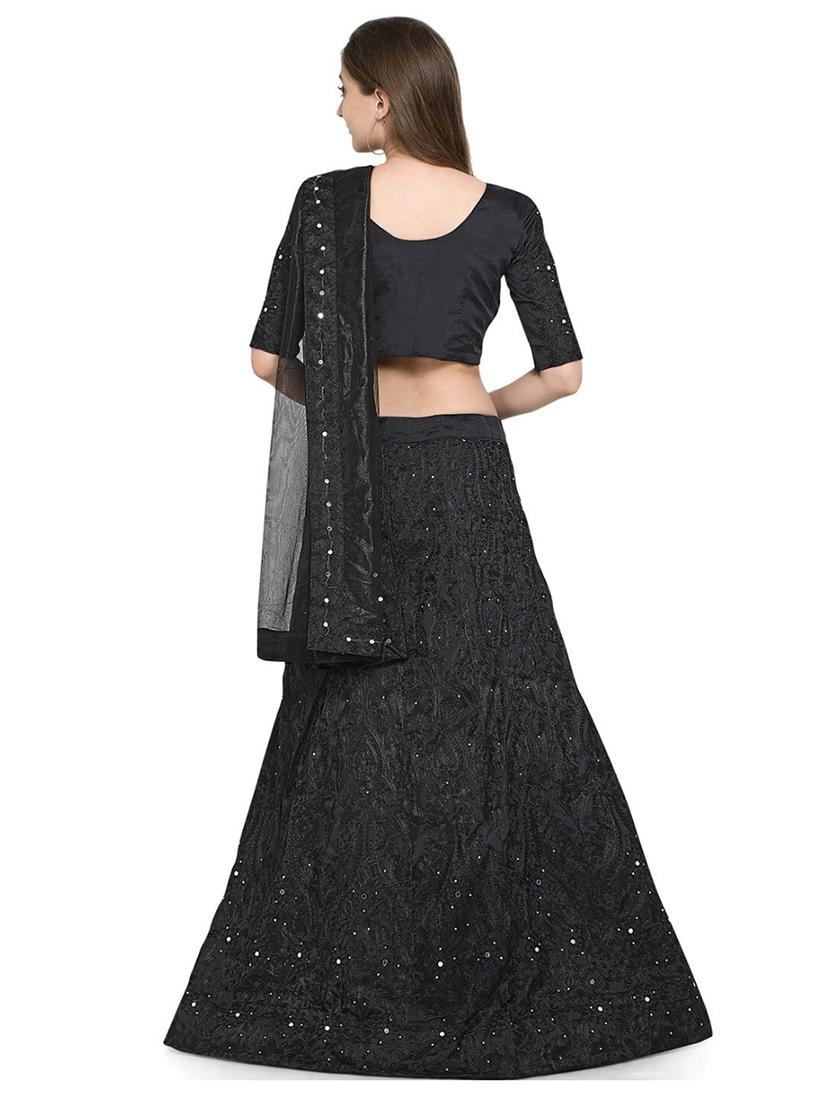 black satin flared lehenga - 17823560 - Zoom Image - 2