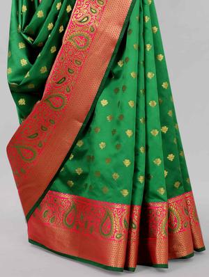 green art silk banarasi saree with blouse - 17824674 - Standard Image - 3
