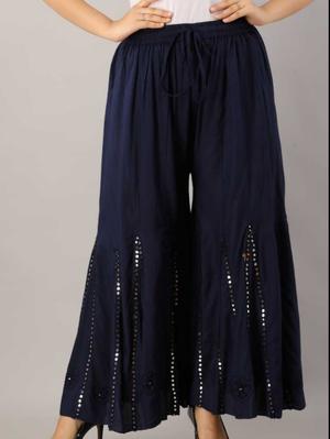 flared women dark blue rayon trousers - 17824686 - Standard Image - 2