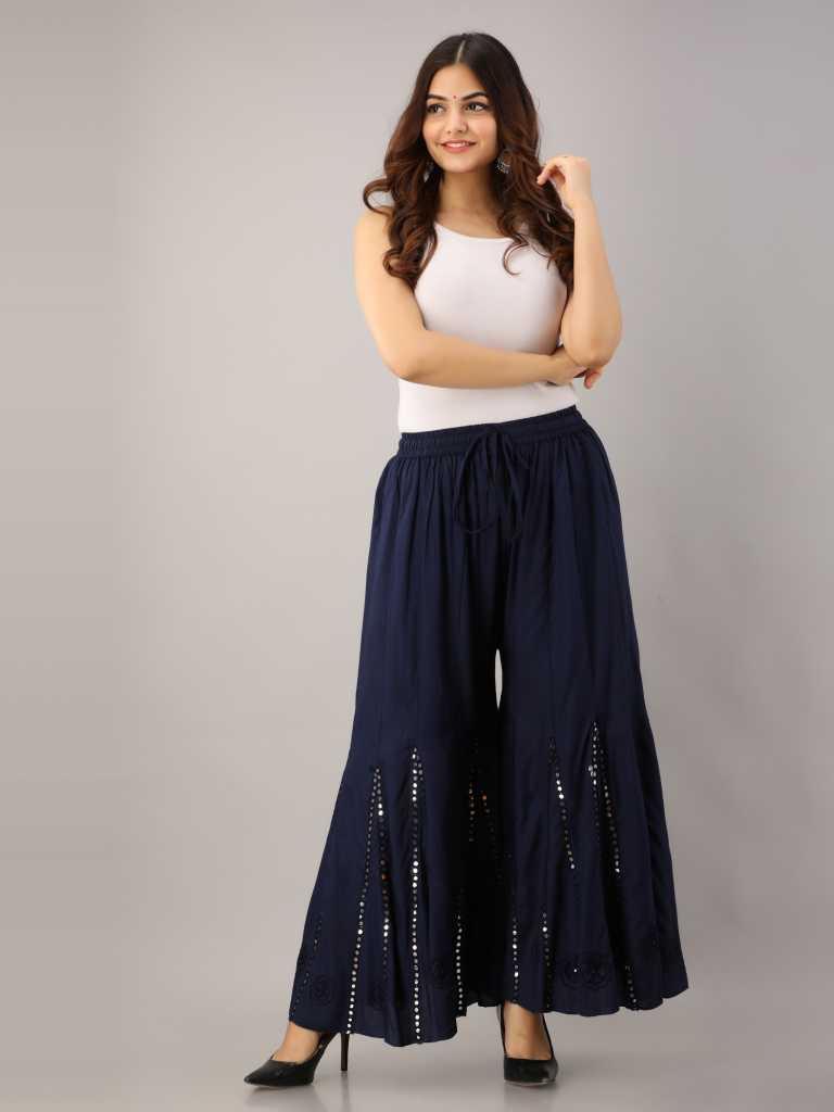 flared women dark blue rayon trousers - 17824686 - Zoom Image - 1