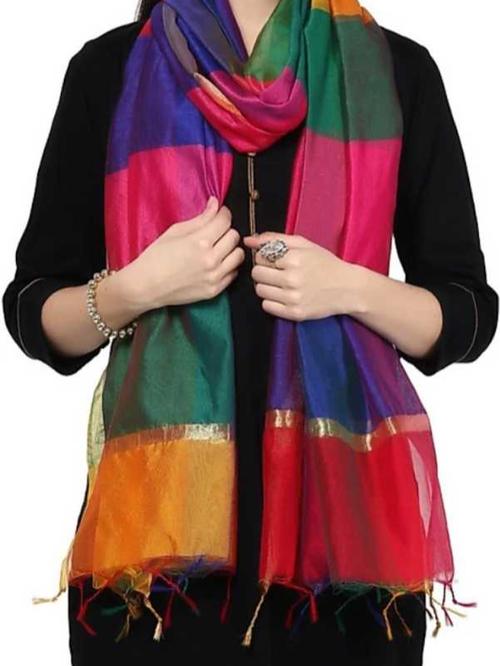 poly chanderi striped multicolor women dupatta - 17824726 - Standard Image - 1