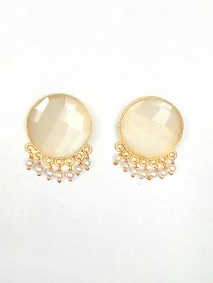 beige brass studs earring - 17825383 - Standard Image - 3