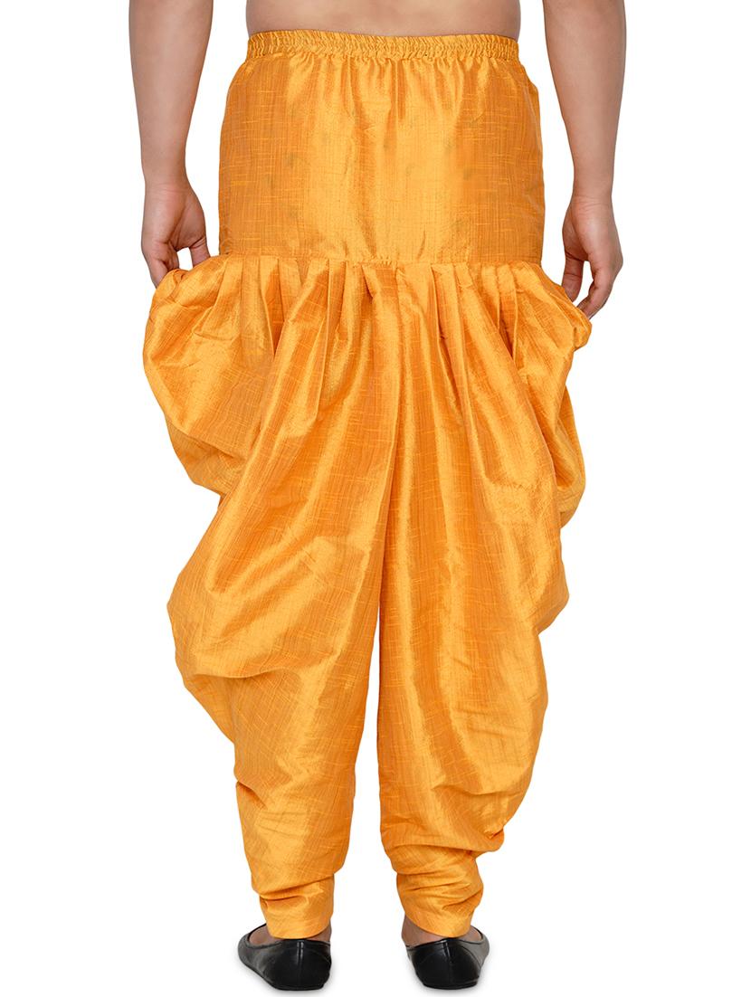 yellow solid dhoti - 17827106 - Zoom Image - 3