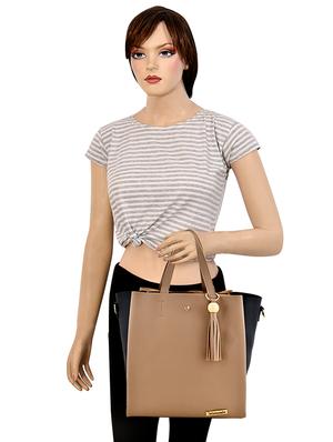beige leatherette (pu) combo handbag - 17827735 - Standard Image - 5