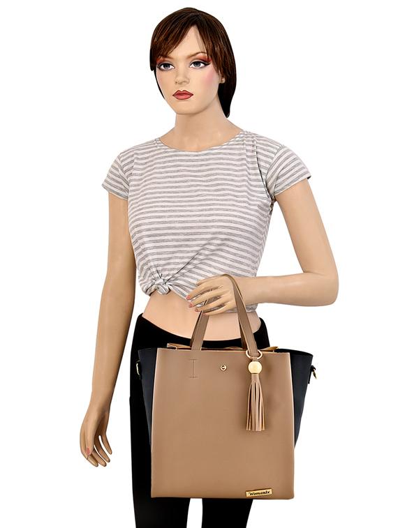 beige leatherette (pu) combo handbag - 17827735 - Zoom Image - 5