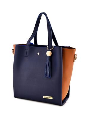 blue leatherette (pu) combo handbag - 17827737 - Standard Image - 4