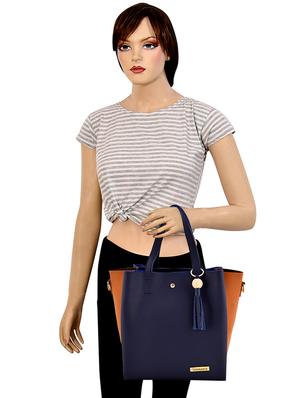 blue leatherette (pu) combo handbag - 17827737 - Standard Image - 5
