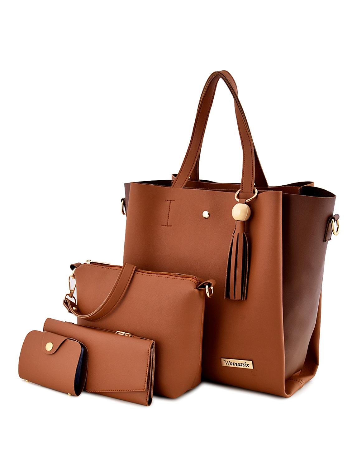 tan leatherette (pu) combo handbag - 17827739 - Zoom Image - 1