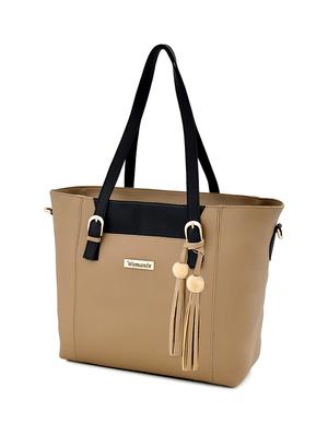 beige leatherette (pu) combo handbag - 17827745 - Standard Image - 4