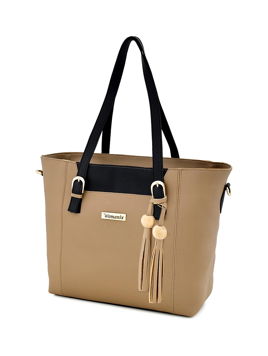 beige leatherette (pu) combo handbag - 17827745 - Zoom Image - 4