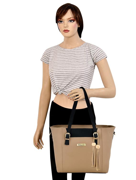 beige leatherette (pu) combo handbag - 17827745 - Zoom Image - 5