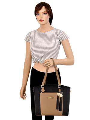 black leatherette (pu) combo handbag - 17827751 - Standard Image - 5