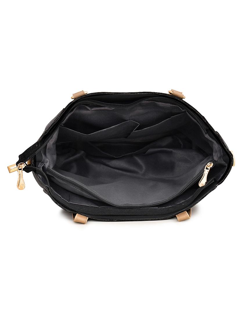 black leatherette (pu) combo handbag - 17827751 - Zoom Image - 3