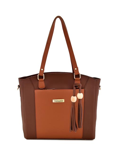 brown leatherette (pu) combo handbag - 17827753 - Standard Image - 1