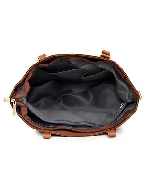 brown leatherette (pu) combo handbag - 17827753 - Standard Image - 3