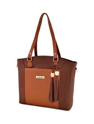 brown leatherette (pu) combo handbag - 17827753 - Standard Image - 4