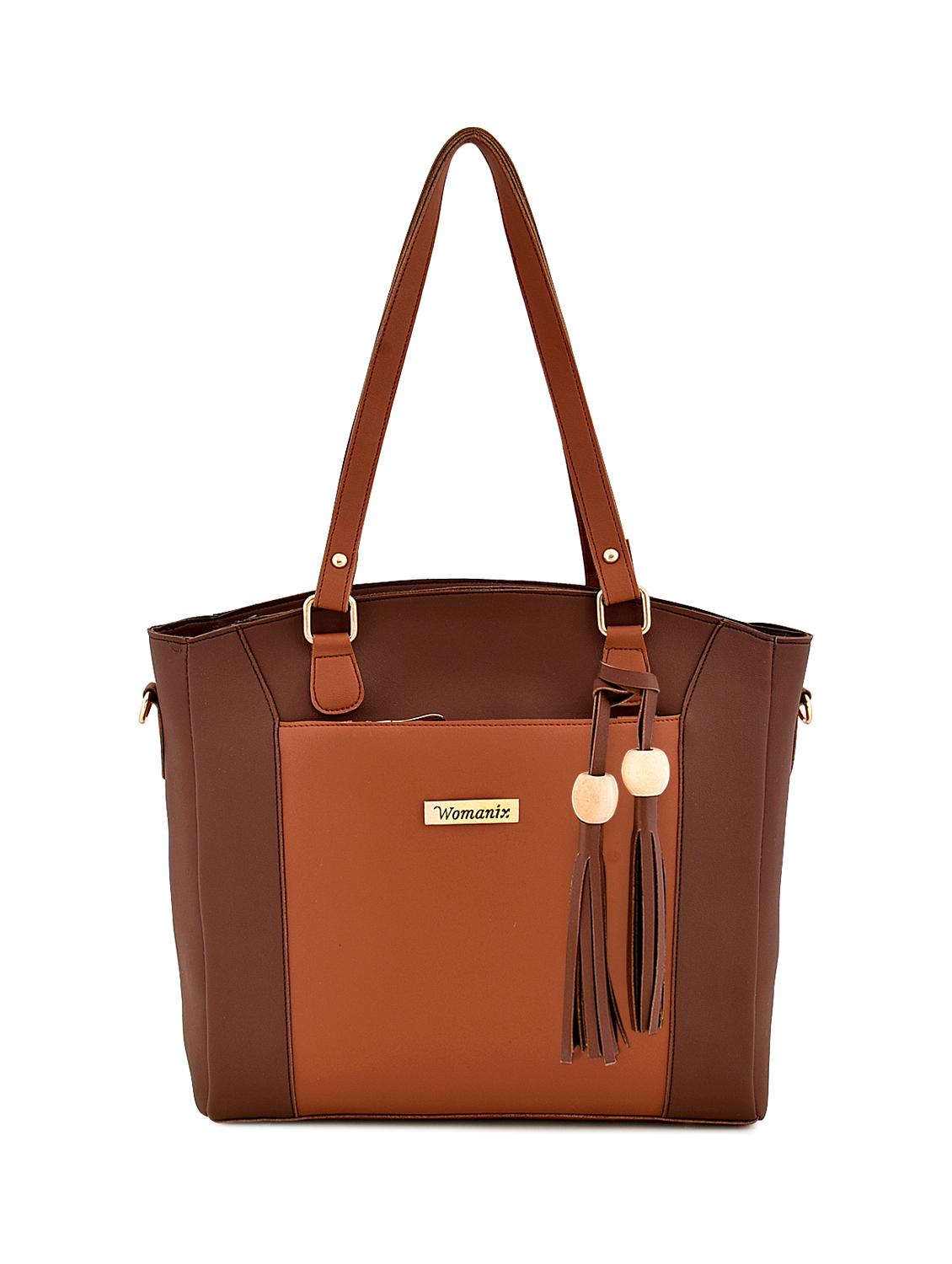 brown leatherette (pu) combo handbag - 17827753 - Zoom Image - 1