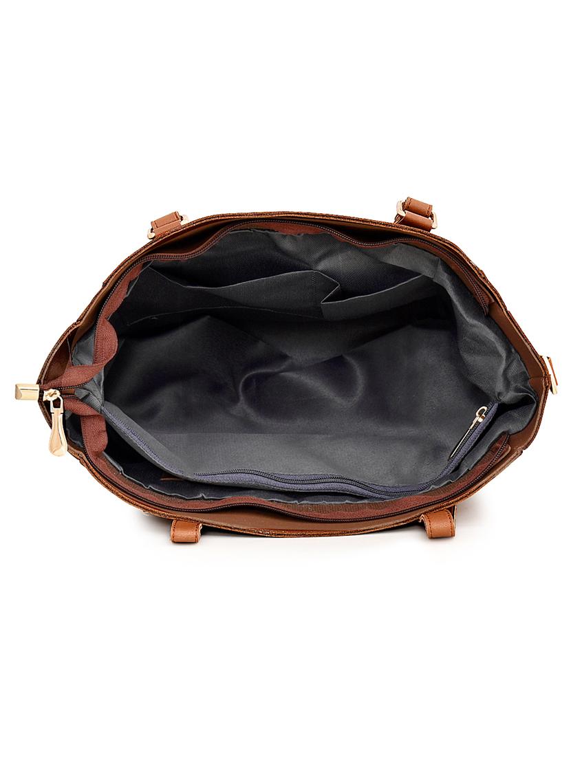 brown leatherette (pu) combo handbag - 17827753 - Zoom Image - 3