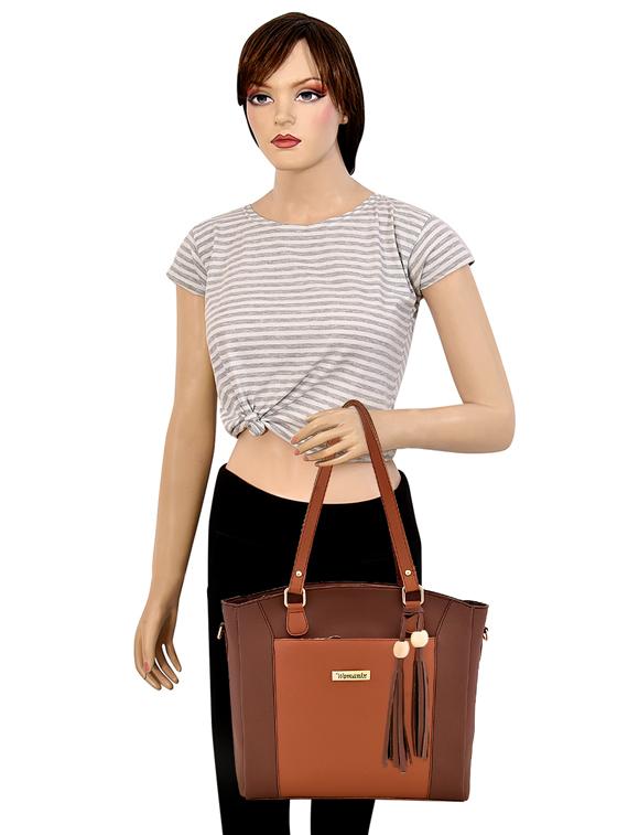 brown leatherette (pu) combo handbag - 17827753 - Zoom Image - 5
