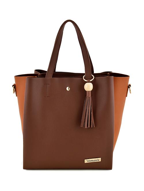 brown leatherette (pu) regular handbag - 17827758 - Standard Image - 1