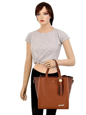 tan leatherette (pu) regular handbag - 17827759 - Standard Image - 5