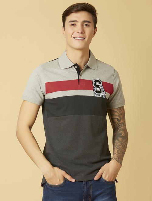 grey color block polo t-shirt - 17828052 - Standard Image - 1