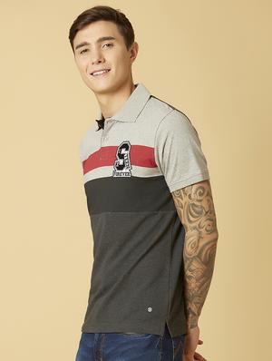 grey color block polo t-shirt - 17828052 - Standard Image - 2