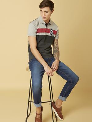 grey color block polo t-shirt - 17828052 - Standard Image - 4