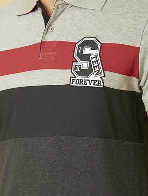 grey color block polo t-shirt - 17828052 - Standard Image - 5