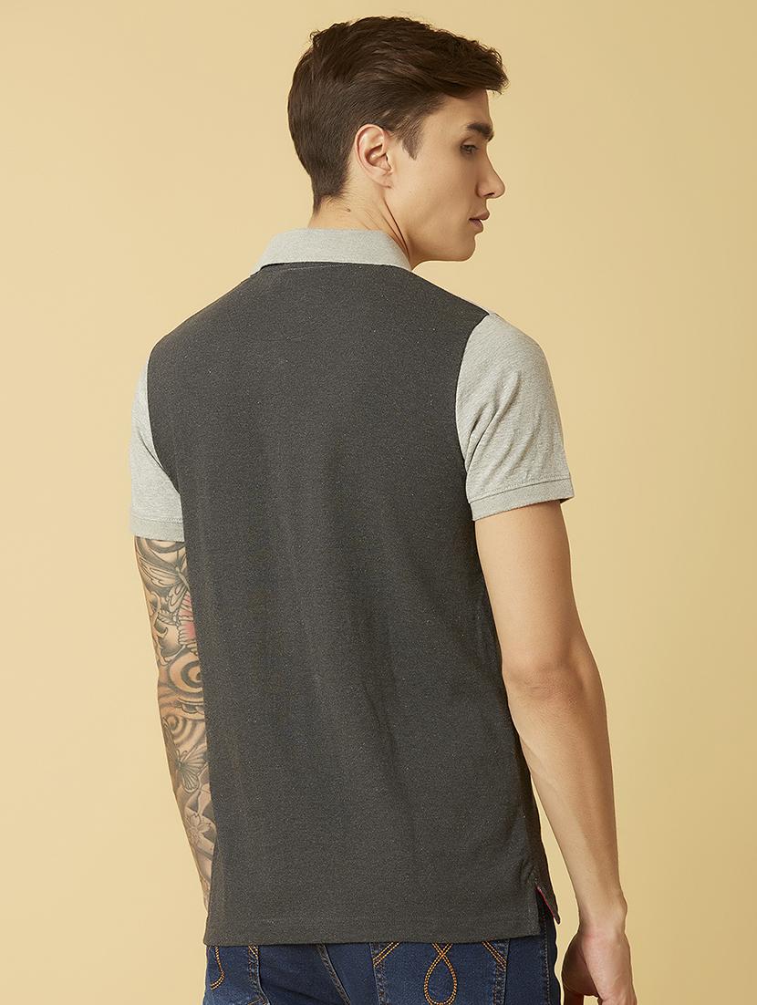 grey color block polo t-shirt - 17828052 - Zoom Image - 3