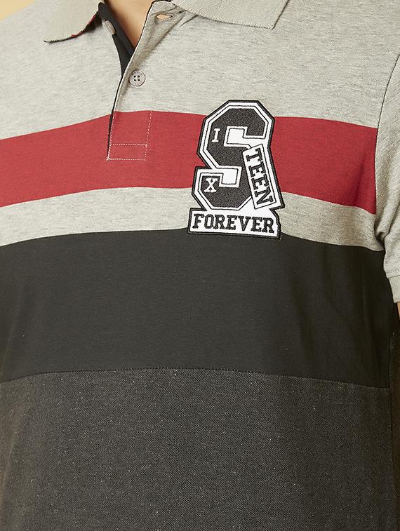 grey color block polo t-shirt - 17828052 - Zoom Image - 5