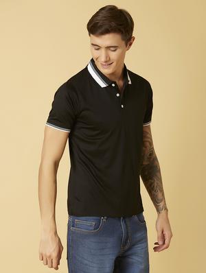 black solid polo t-shirt - 17828090 - Standard Image - 3