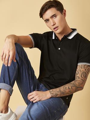 black solid polo t-shirt - 17828090 - Standard Image - 5