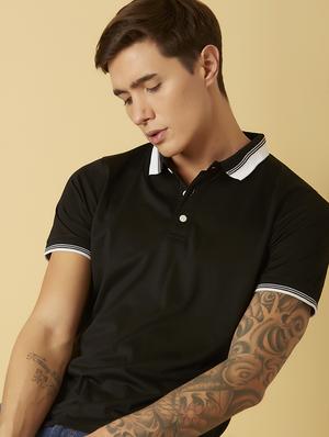 black solid polo t-shirt - 17828090 - Standard Image - 6