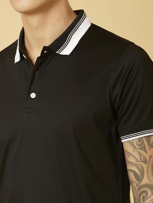 black solid polo t-shirt - 17828090 - Standard Image - 7