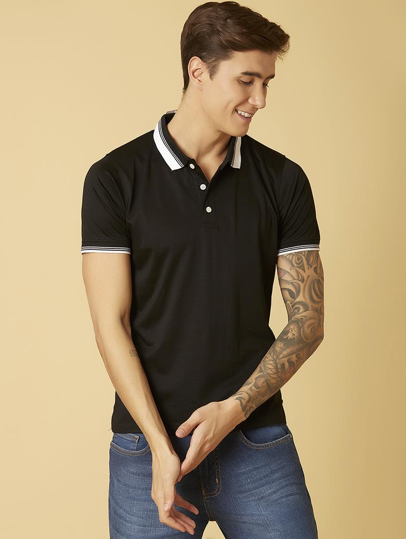 black solid polo t-shirt - 17828090 - Zoom Image - 1