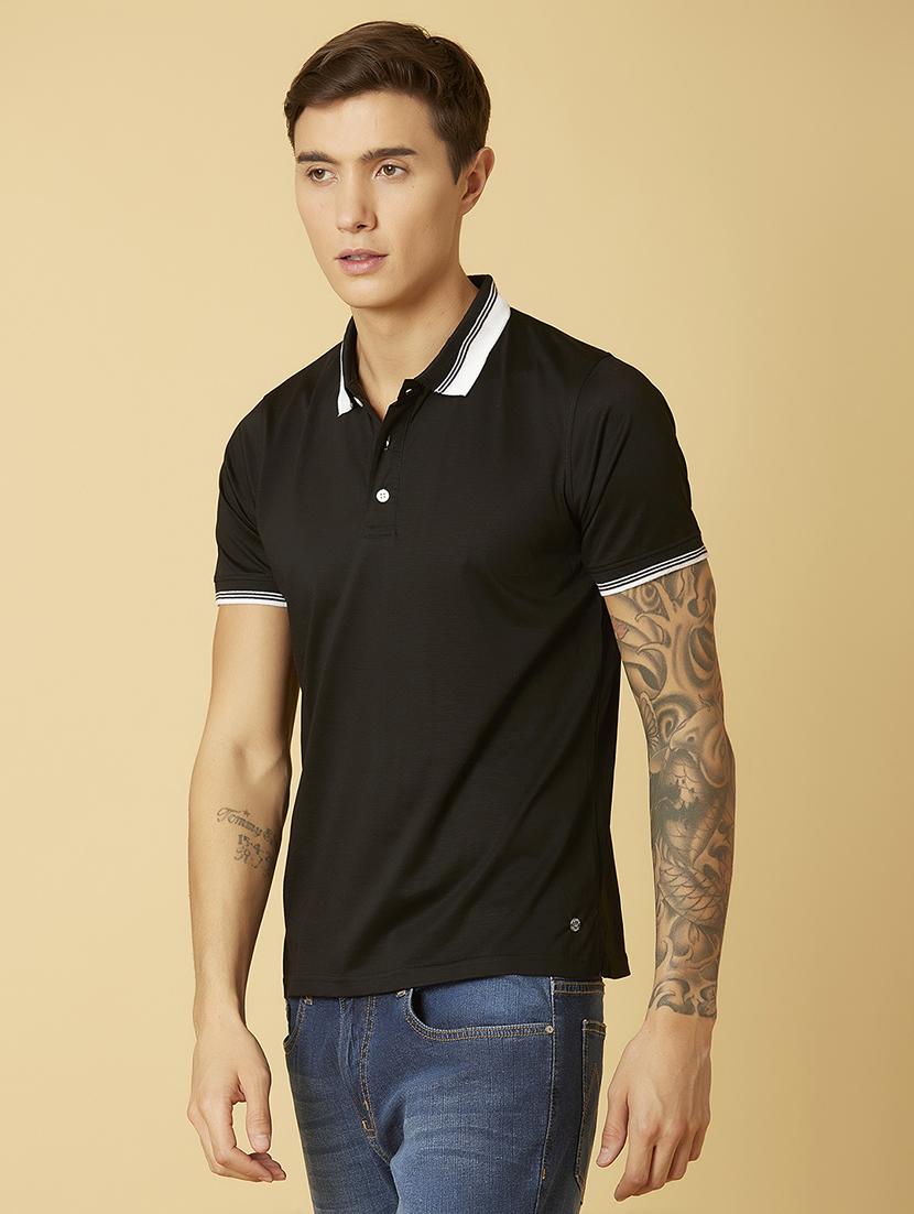 black solid polo t-shirt - 17828090 - Zoom Image - 2