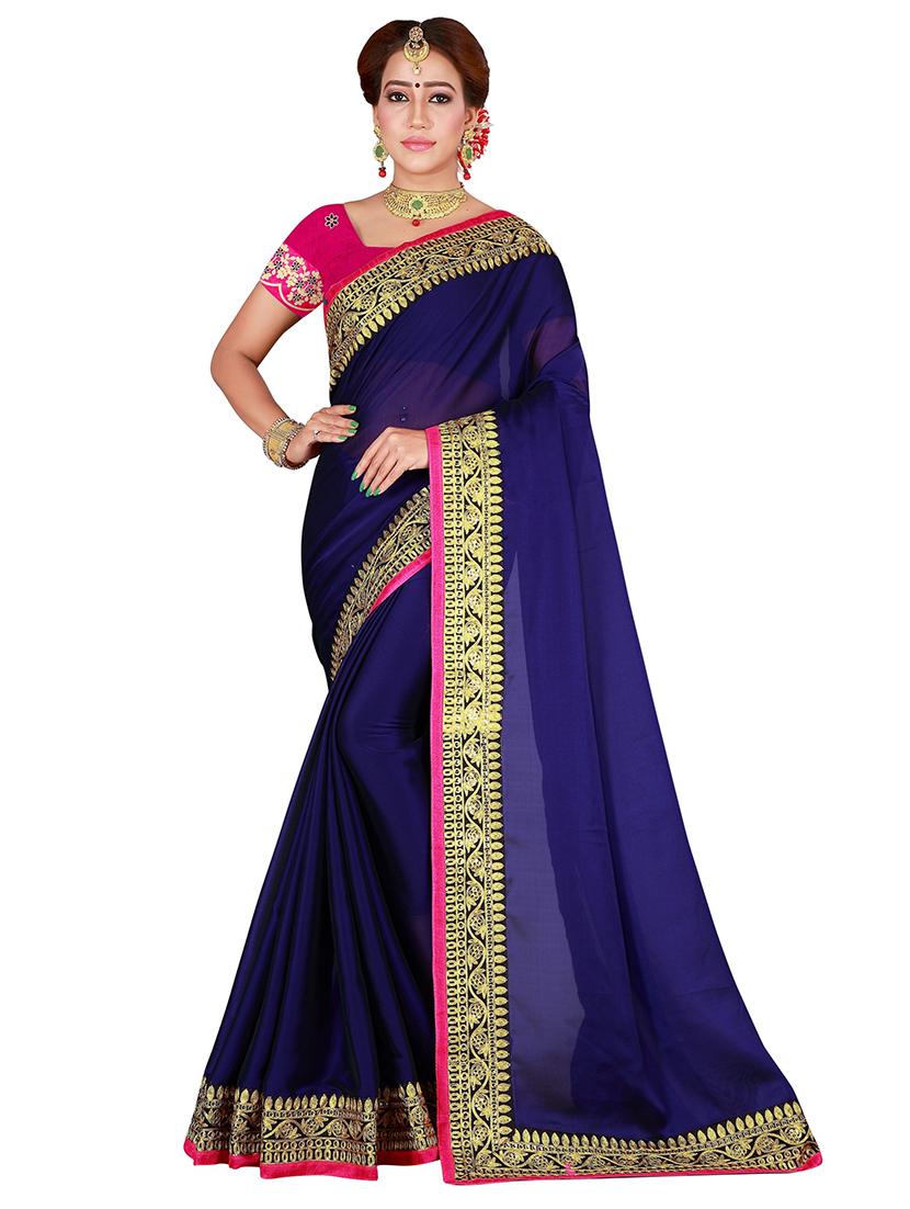 solid bordered saree with blouse - 17828135 - Zoom Image - 1