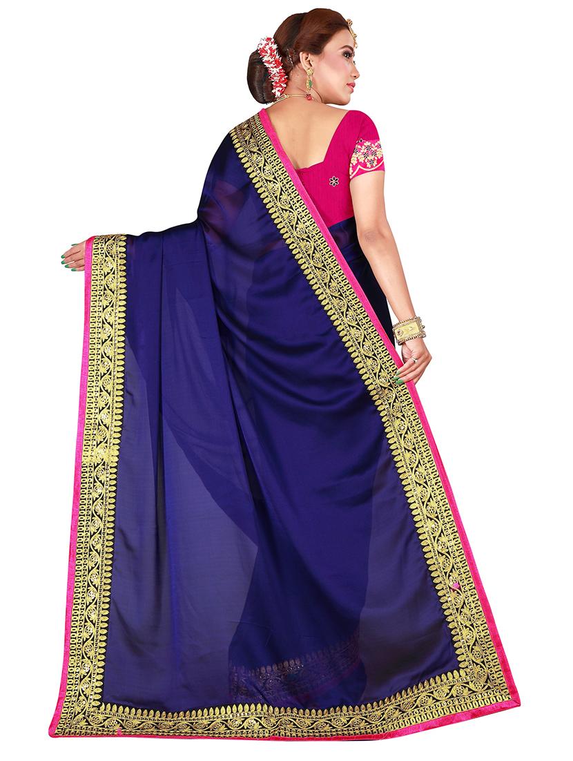 solid bordered saree with blouse - 17828135 - Zoom Image - 2