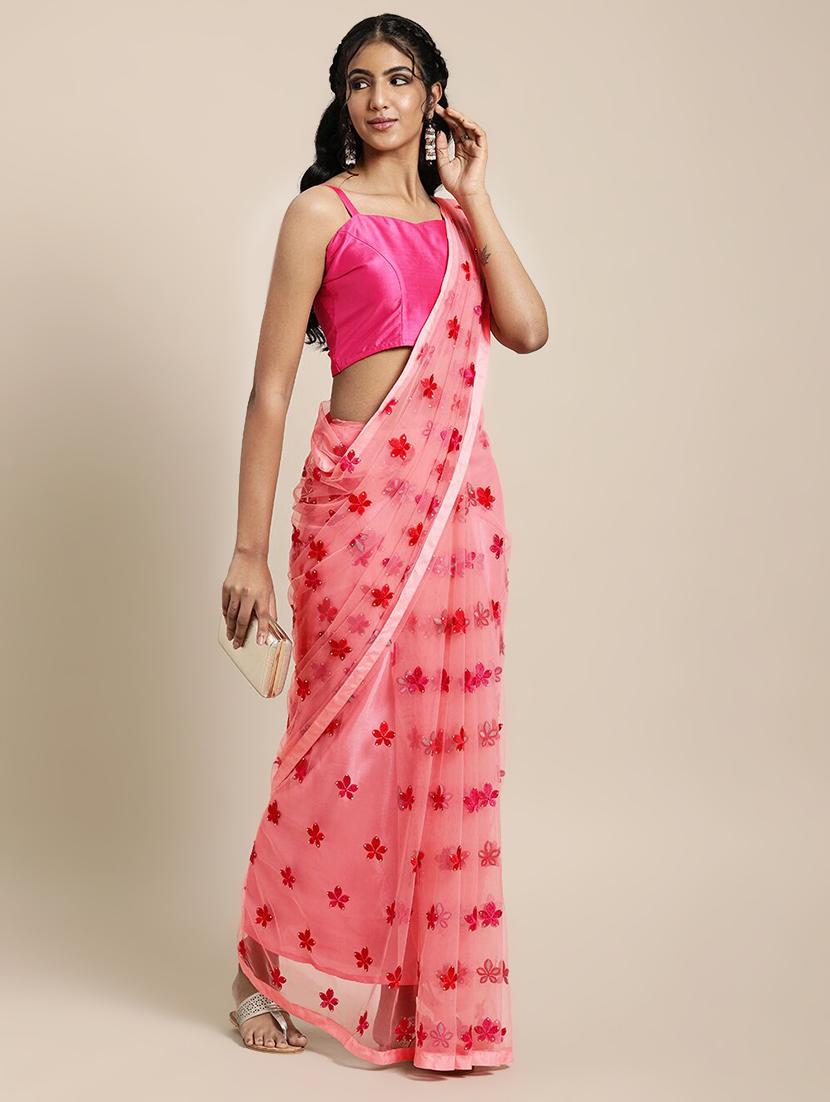 lace detailed net saree with blouse - 17828143 - Zoom Image - 1