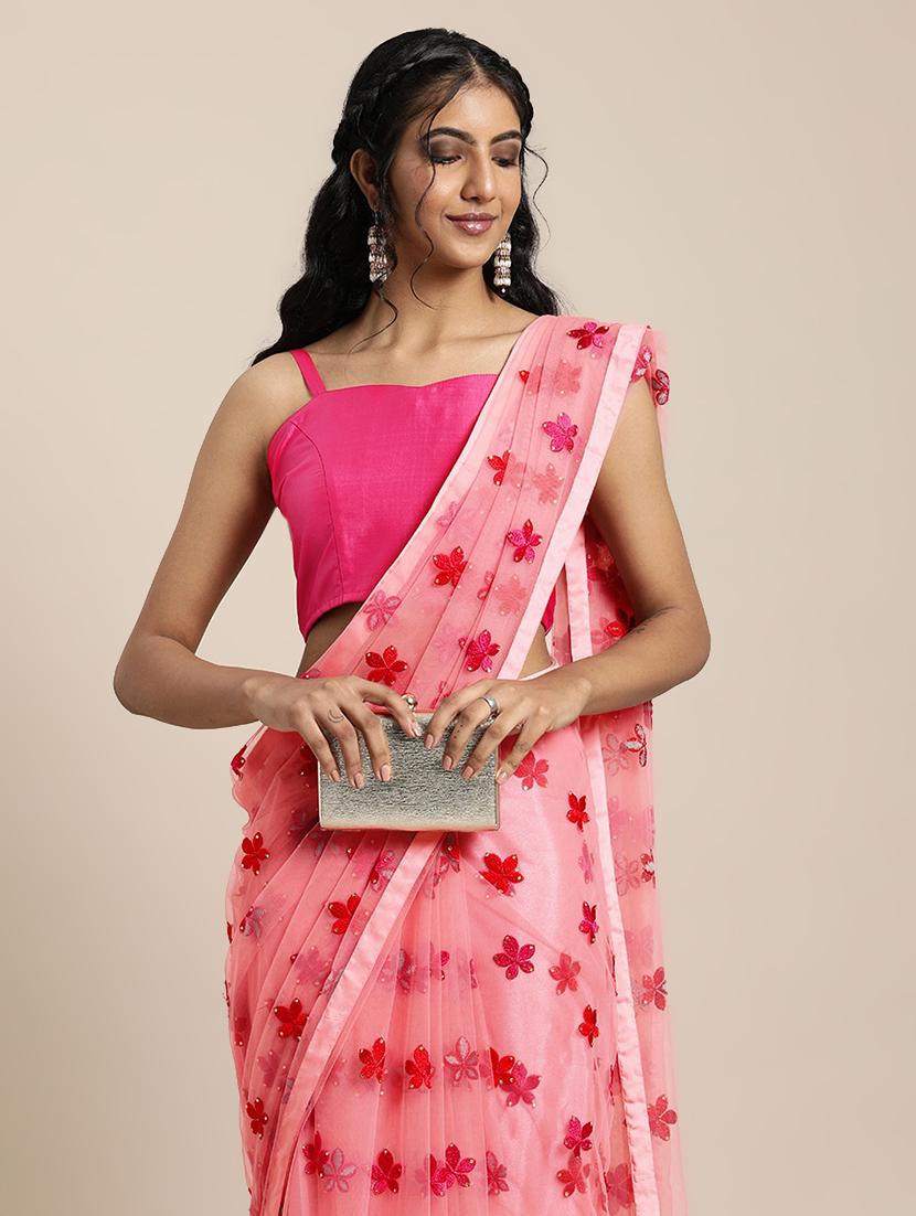 lace detailed net saree with blouse - 17828143 - Zoom Image - 2
